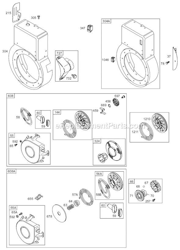 Page D Diagram and Parts List for 19K400SERIES 0110-0115 Briggs and Stratton Engine